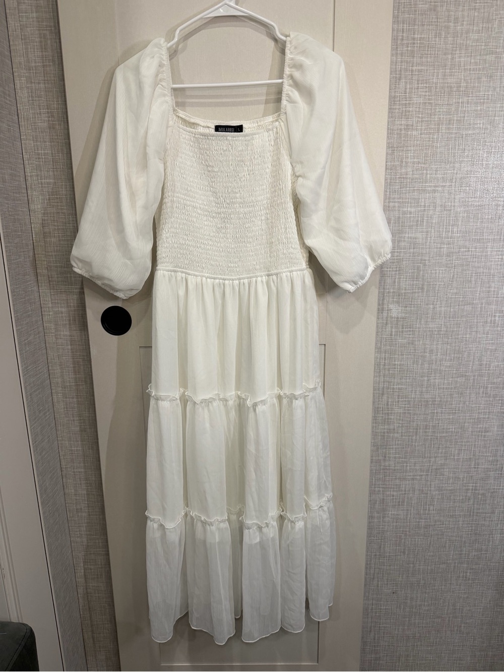 Mikarose Cream Puff Sleeve Tiered Maxi Dress